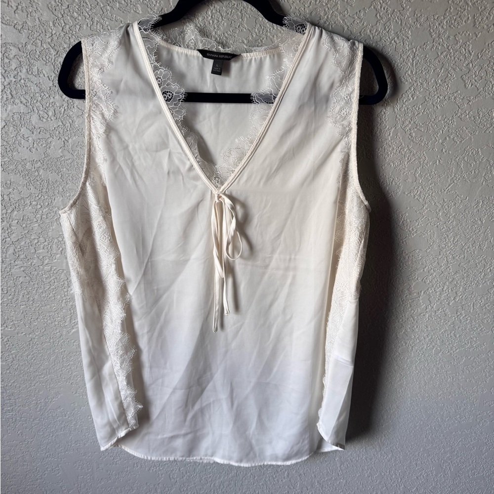 Banana Republic Cream Lace sleeveless blouse Sz L babydoll fairy y2k